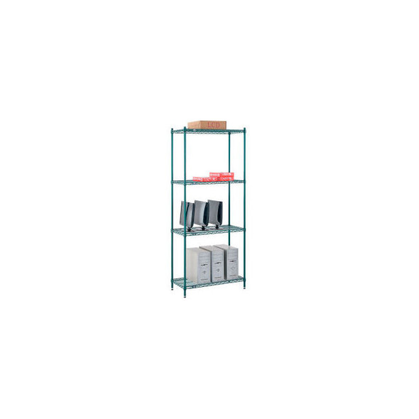 Nexel 4 Shelf Poly-Green Wire Shelving Unit Starter 36""W x 12""D x 54""H