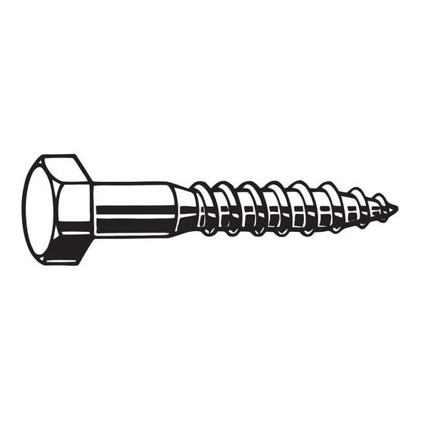 Lag Screw, 5/8 in, 6 in, Steel, Zinc Plated Hex External Hex Drive, 25 PK