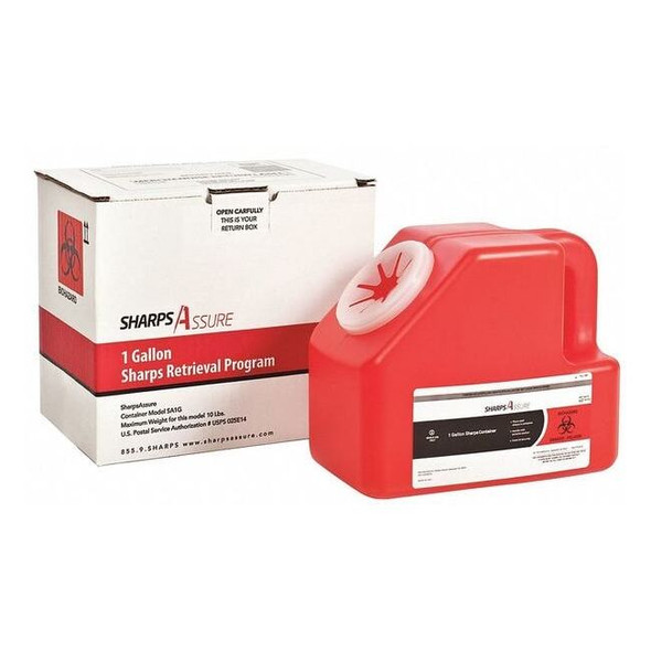 Sharps Assure Sharps Container,1 gal.,Red,Snap Lid SA1G