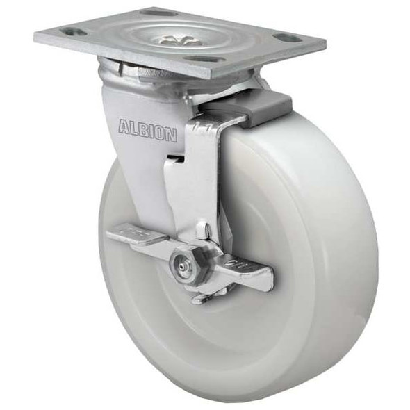 5" X 2" Non-Marking Nylon Swivel Caster, Face Brake, Loads Up To 600 lb