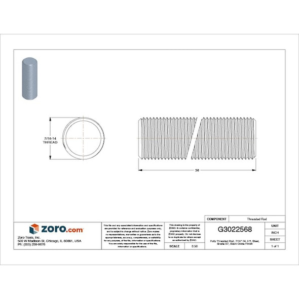 Manufacturer Varies FlTdRd,BkOx,Stl,7/16"-14,Cr,3ft,2A,1PK U22180.043.3600