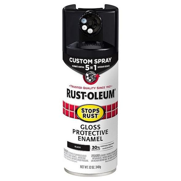 Rust-Oleum Rust Preventative Spray Paint, Black, Gloss, Solvent, 12 Oz 376884
