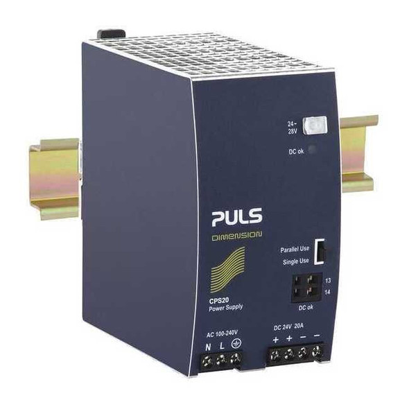 Puls DC Power Supply, 100/240V AC, 24/28V DC, 480 W, 20 A, DIN Rail CPS20.241