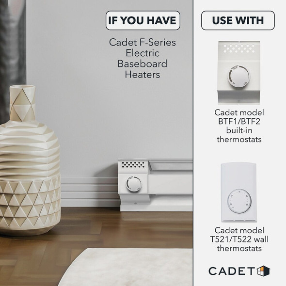 Cadet BTF Built-In Single Pole Thermostat for Electric Baseboard Heaters, White 08732 459135
