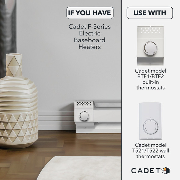 Cadet BTF Built-In Single Pole Thermostat for Electric Baseboard Heaters, White
