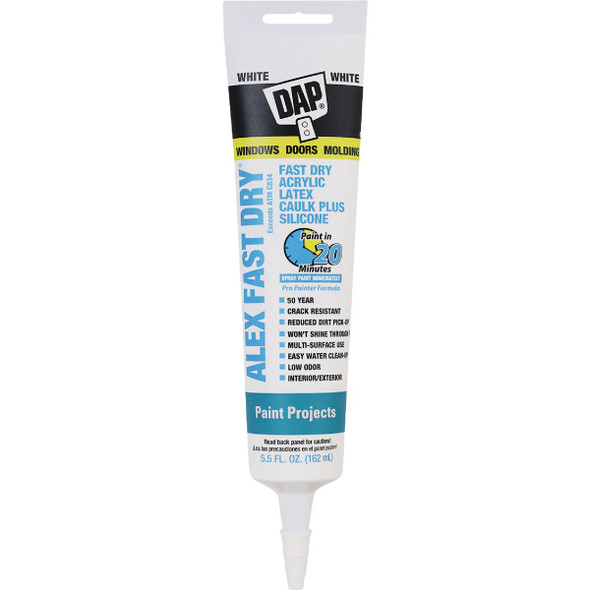Dap Alex Fast Dry 5.5 Oz. White Siliconized Acrylic Latex Caulk  7079818408 Dap Alex Fast Dry 5.5 Oz. White Siliconized Acrylic Latex Caulk  7079818408