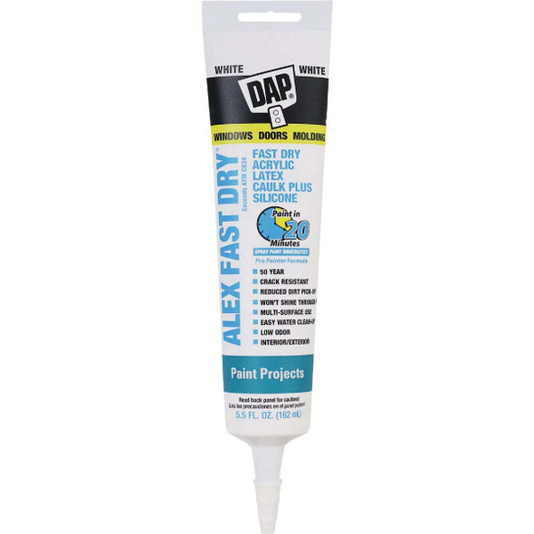 Dap Alex Fast Dry 5.5 Oz. White Siliconized Acrylic Latex Caulk  7079818408