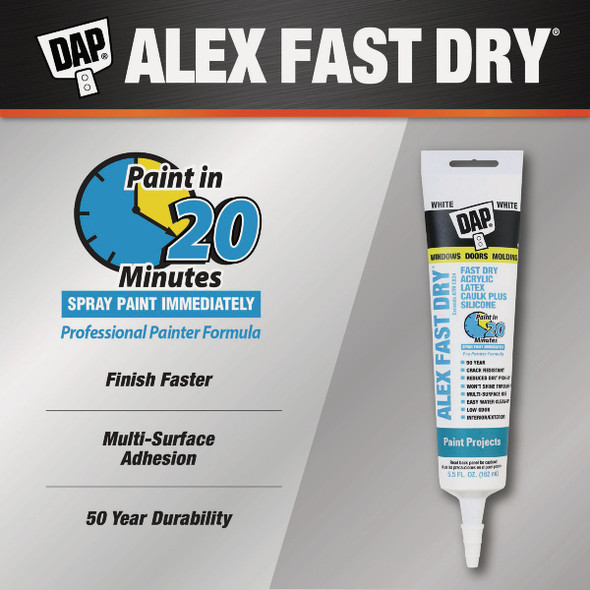 Dap Alex Fast Dry 5.5 Oz. White Siliconized Acrylic Latex Caulk  7079818408 796789