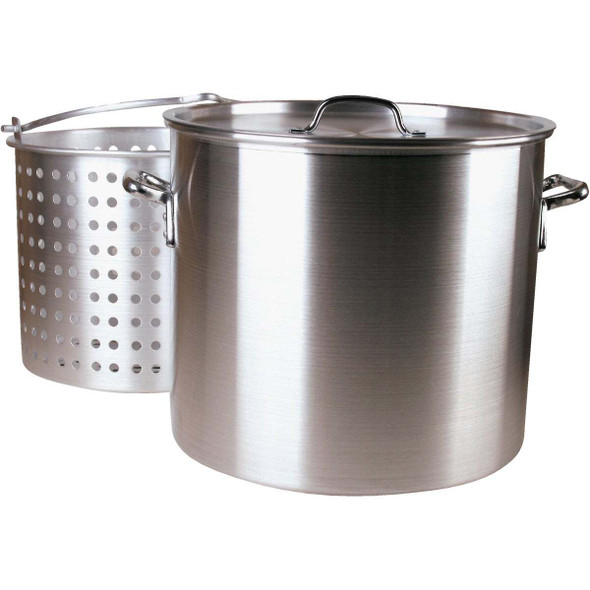 Fleur De Lis 100 Qt. Aluminum Stockpot, with 80 Qt. Strainer Basket WG-RPB1100
