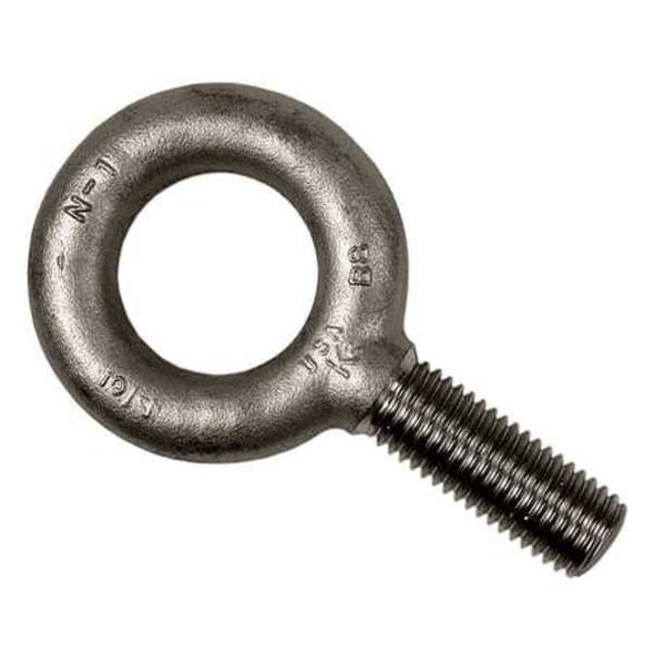Eye Bolt Without Shoulder, 1/2"-13, 6 in Shank, 1-3/16 in ID, Steel, Plain