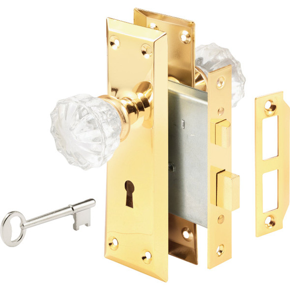 Defender Security Brass Keyed Mortise Entry Lock Set With Glass Knob E 28336