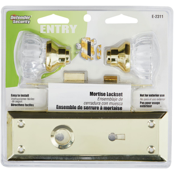 Defender Security Brass Keyed Mortise Entry Lock Set With Glass Knob E 28336 242224