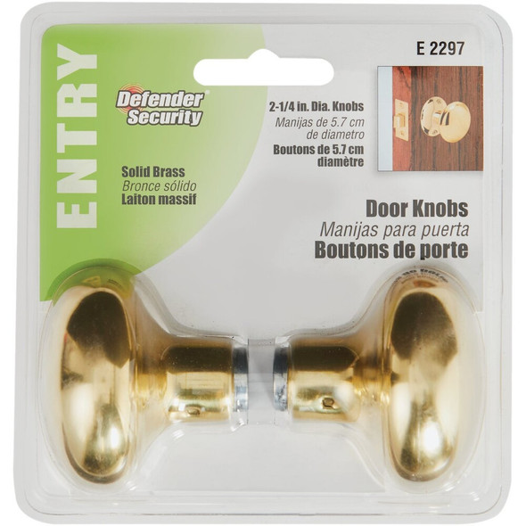 Defender Security Polished Brass Hall & Closet Door Knob E 2297 224332