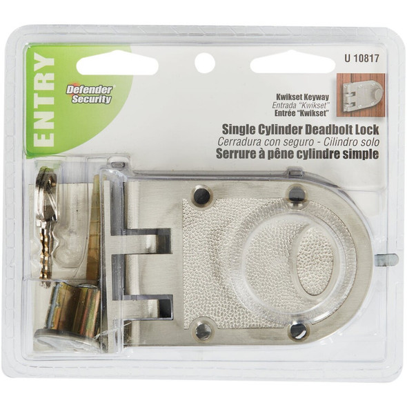 Defender Security Satin Nickel Jimmy-Resistant Single Cylinder Deadlock U 10817 214596