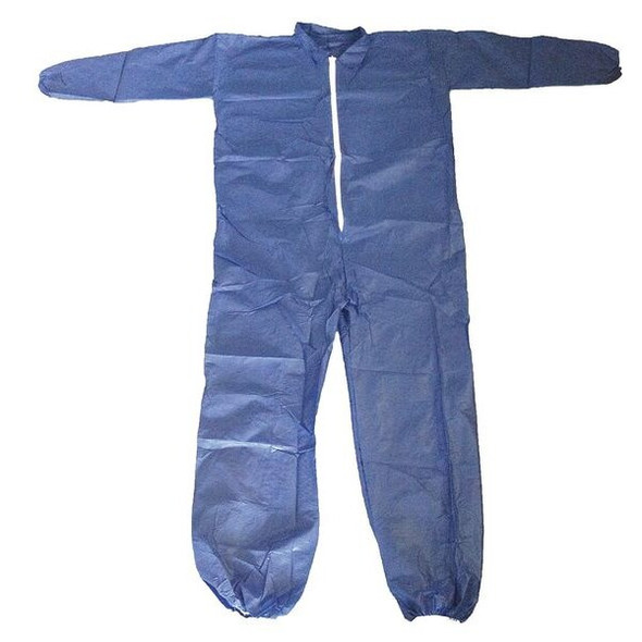 Condor Collared Disposable Coveralls, Xl, Blue, polypropylene, zipper 26W817