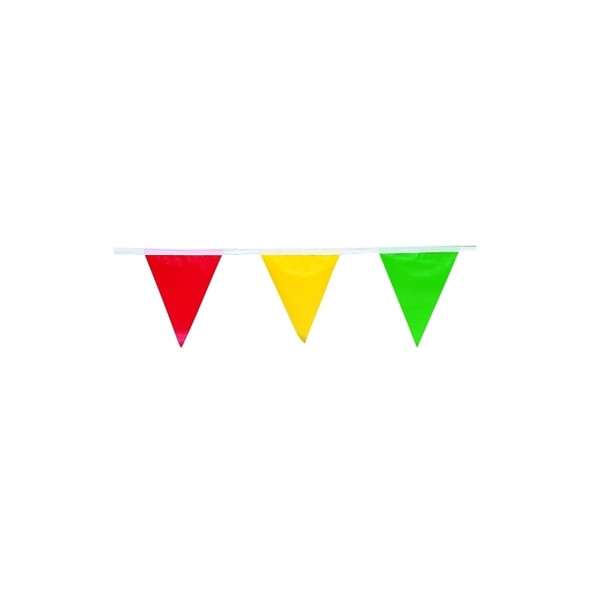 Pennant Flag, 9 in x 12 in, 100 ft Long, Polyethylene, Multi-Color