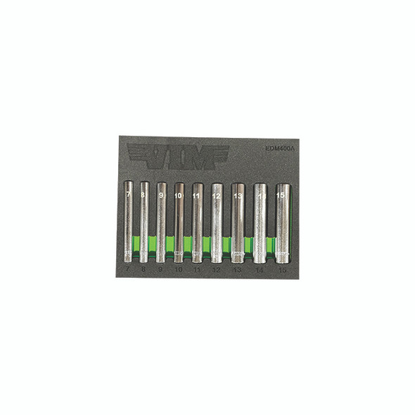 9 PC. 1/4 IN EXTRA DEEP 6 PT. METRIC SOCKET SET - 1/4 IN DR.  (7 - 15MM) EDM400A