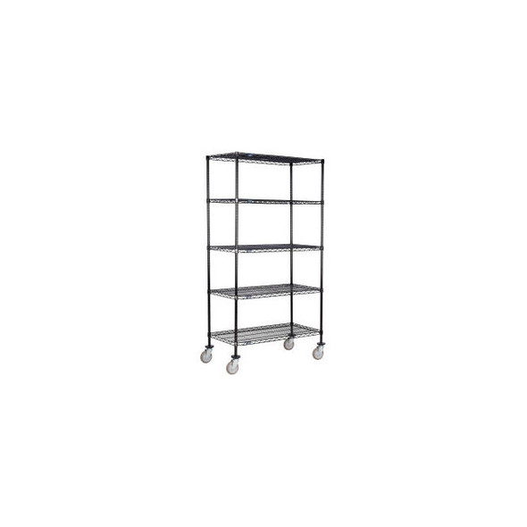 Nexel 5 Shelf Truck Black Epoxy 54""W x 21""D x 60""H Polyurethane Swivel Caster