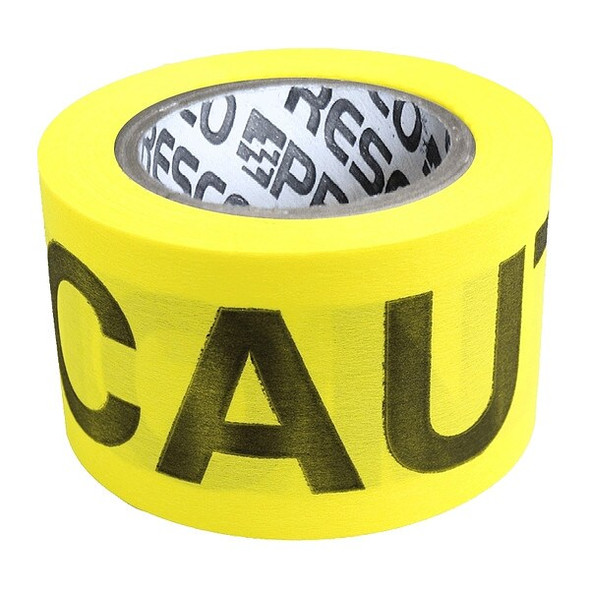 Barricade Tape, Caution, Yellow, 2 in Wide x 135 ft Length, Wood Fiber, 5 mil