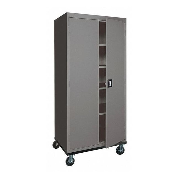 Solid Door Storage Cabinet, 36 in W, 78 in H, 24 in D, Dark Gray