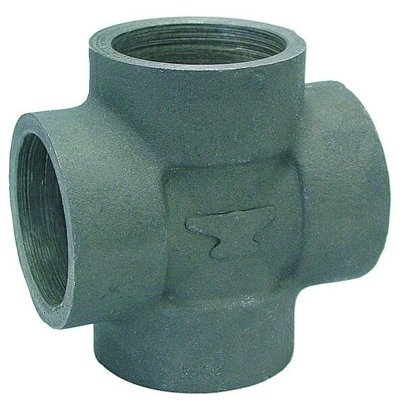 Cross Cross, 1" Pipe, Socket Weld, Black Forged Steel, Class 3000
