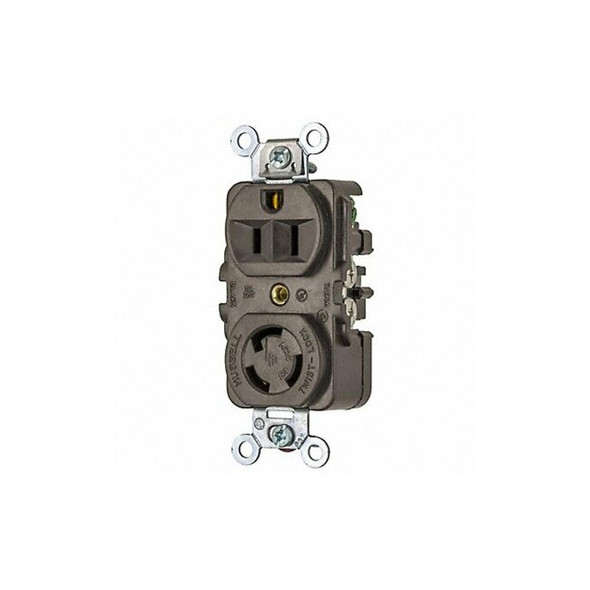 Hubbell Wiring Device-Kellems Duplex Locking Receptacle,Brown,2P HBL4792