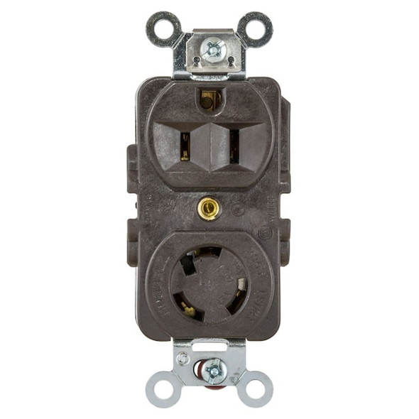 Hubbell Wiring Device-Kellems Duplex Locking Receptacle,Brown,2P HBL4792