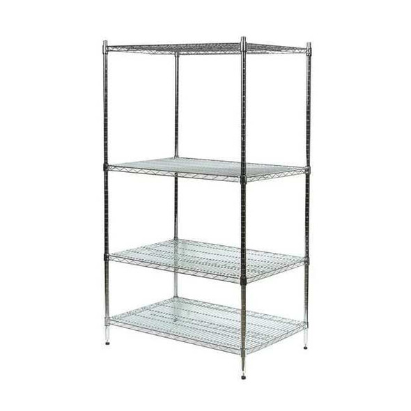 Wire Shelving Unit, 18"D x 48"W x 85"H, 4 Shelves, Chrome