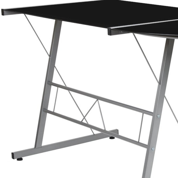 Flash Furniture Black Glass L-Shape Corner Computer Desk NAN-CD-22181-BK-GG