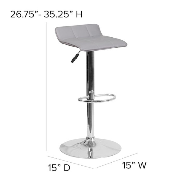 Flash Furniture Gray Vinyl Barstool,Adj Height DS-801B-GY-GG Flash Furniture Gray Vinyl Barstool,Adj Height DS-801B-GY-GG