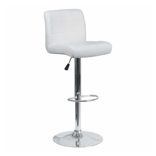White Vinyl Barstool, Adj Height, Seat Height Range: 26-1/4" to 34-1/2"