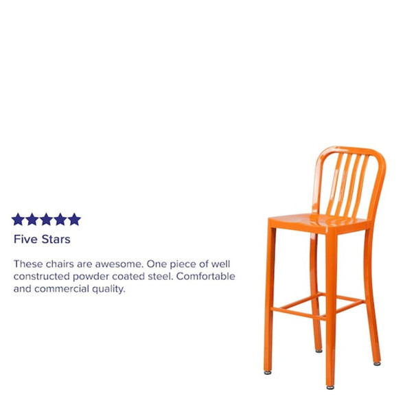 Flash Furniture 30" High Orange Metal Barstool with Slat Back CH-61200-30-OR-GG