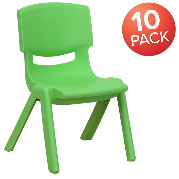 Green Plastic Stackable School Chair with 10.5" Seat Height, PK10