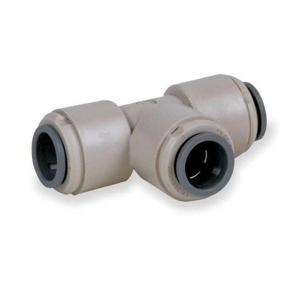 Push-Fit Tee Fitting, 5/16 in Tube Size, Acetal, Gray, 10 PK