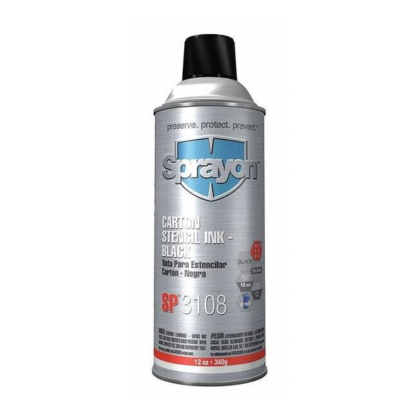 Sprayon StencilInk,Blk,12oz,AerosolCan SC3108000