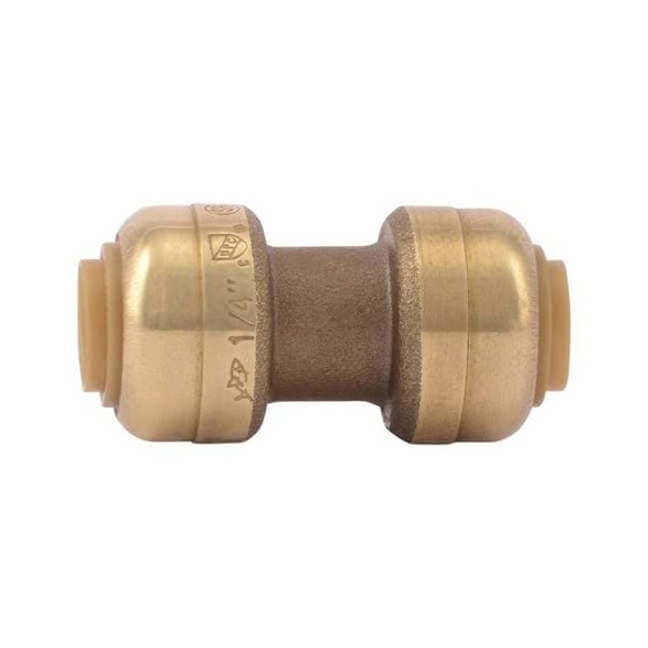 Sharkbite Push-Fit Coupling Fitting, 1/4 in Tube Size, Brass, Brass U004LFA