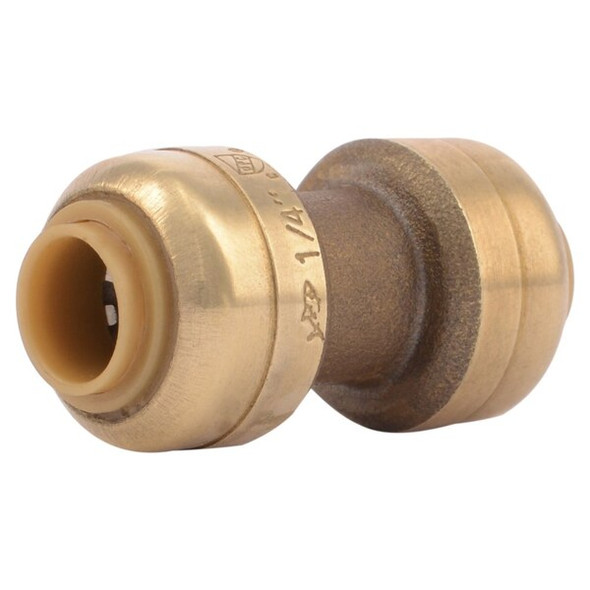 Sharkbite Push-Fit Coupling Fitting, 1/4 in Tube Size, Brass, Brass U004LF