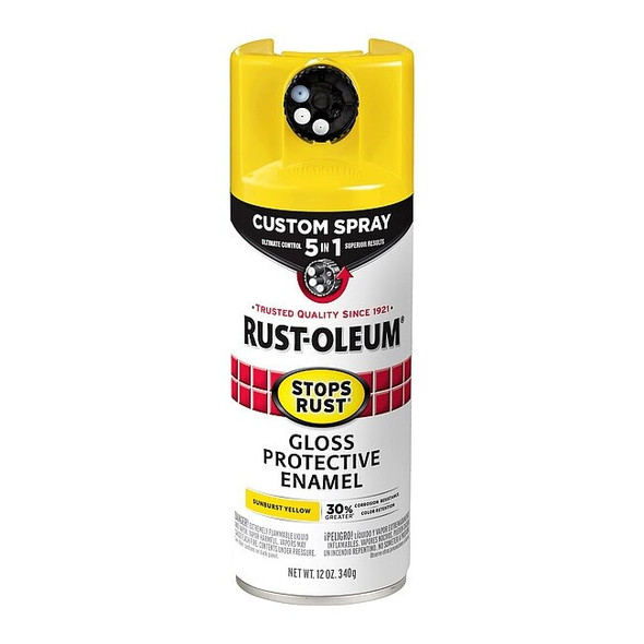 Rust Preventative Spray Paint, Sunburst Yellow, Gloss, Solvent, 12 Oz