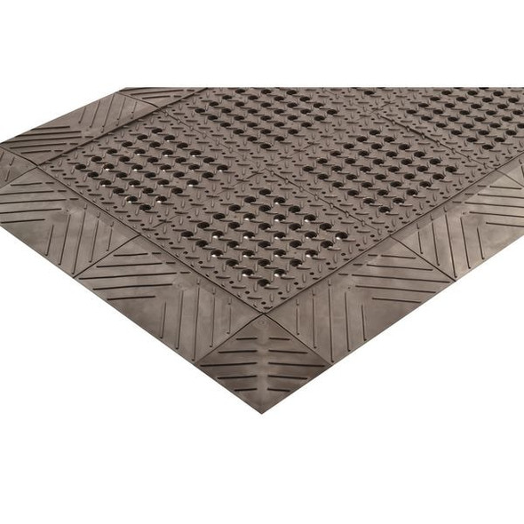 Notrax Interlocking Drainage Mat, PVC, Diamond, 3 ft W x 8 ft L, Black 620S3696BL