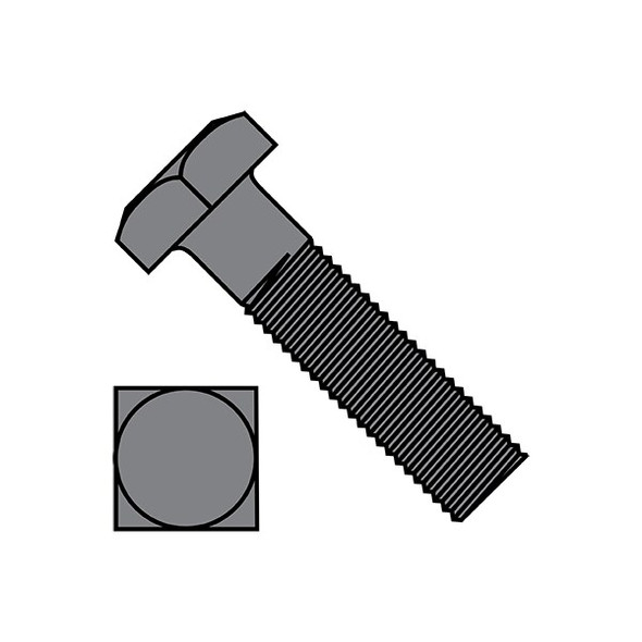 Square Head Bolt, Steel, Plain, #1-8 Thread Size, 9 in Lg, 20 PK