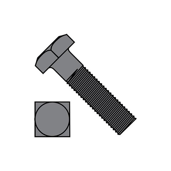 Square Head Bolt, Steel, Plain, #1-8 Thread Size, 9 in Lg, 20 PK