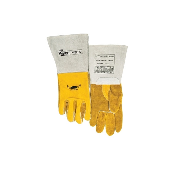 Premium Welding Gloves, Grain Cowhide, X-Large, Gold