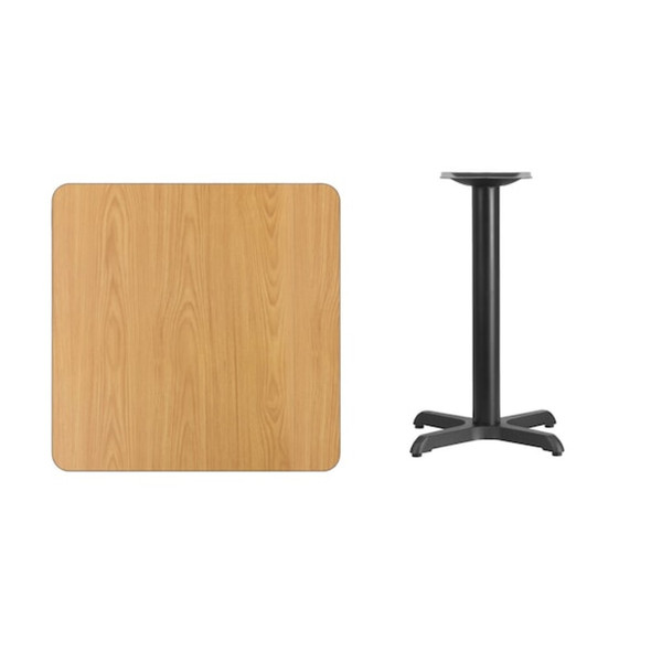 Square Natural Laminate Table, 30" W, 30" L, 31.125" H, Laminate Top, Wood Grain  XU-NATTB-3030-T2222-GG
