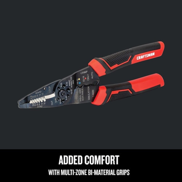 Craftsman Wire Stripper-Crimper, 10 to 22 AWG, 8 in, Insulated CMHT81714