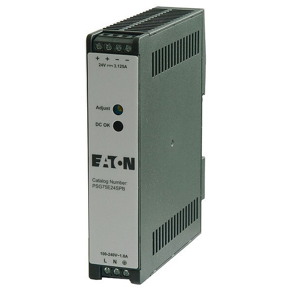 Eaton Power Supply, 100/240V AC, 24V DC, 75 W, 3.125 A, DIN Rail PSG75E24SPB