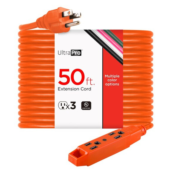 Ge Extension Cord, 16 AWG, Outdoor, 16/3, 3 Outlets, Orange, Vinyl, 50 ft 51926
