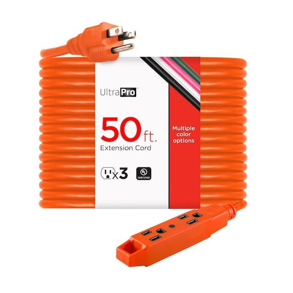 Ge Extension Cord, 16 AWG, Outdoor, 16/3, 3 Outlets, Orange, Vinyl, 50 ft 51926
