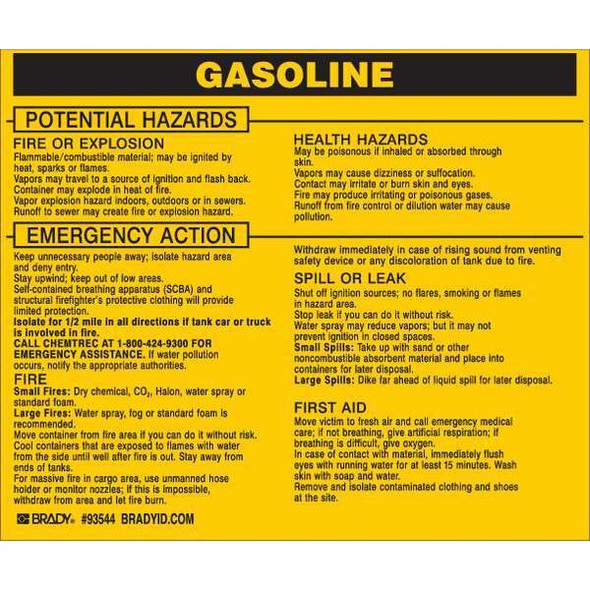 Brady Chemical Label, 3 3/4 in H, 4 1/2 in W, 93544,PK25 93544