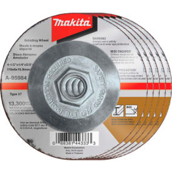 Makita INOX Grinding Wheel 36 Grit Type 27 4-1/2"" Dia x 1/4""T x 5/8-11"" Cntr