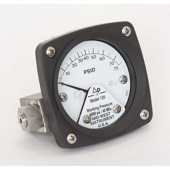 Midwest Instrument Pressure Gauge,0 to 75 psi 120-AA-00-OO-75P